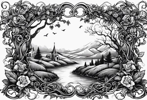 Leafy vines with grave yard tattoo idea