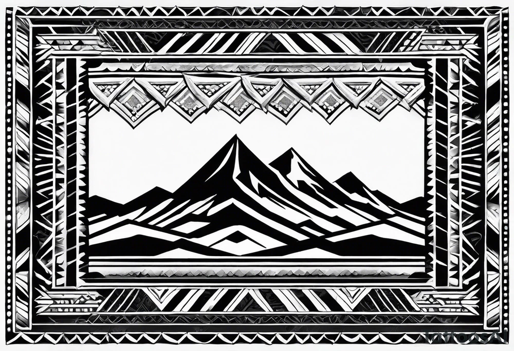 armband tattoo, masculine, narrow, horizontal with mountain chain pattern tattoo idea