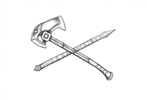 Viking axe on both shoulders with detailed rune engravings tattoo idea