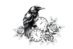 raven,roses,clock. tattoo idea