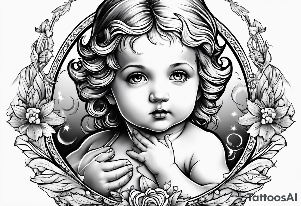 Small  young baby angel tattoo idea