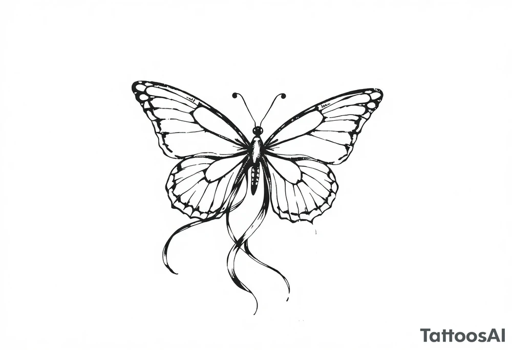 ethereal butterfly with flowing silk ribbons in moonlight tattoo idea