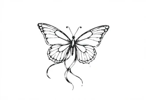 ethereal butterfly with flowing silk ribbons in moonlight tattoo idea