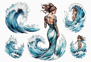 a glass statue of a woman standing in crashing waves tattoo idea
