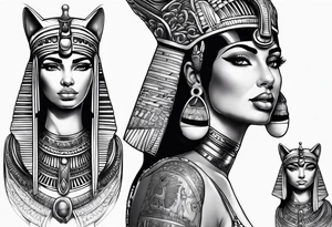 Sleeve with cleopatra, Horus and a Egyptian cat tattoo idea