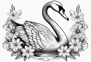 Line work swan with daisy flower tattoo idea
