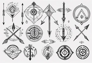Arrow including symbols for temperance wisdom courage justice tattoo idea