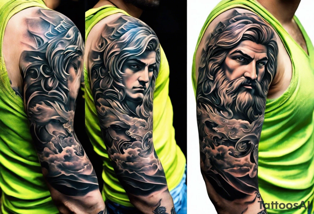 Im a businessman and I had a very long and hard time, chasing my dreams, not giving up, hard work, dedication, focus, heart broken, recovered, pushing hard, got broke and gained again. I like greek gods and I want a full sleeve tattoo exactly telling me the story of my life tattoo idea