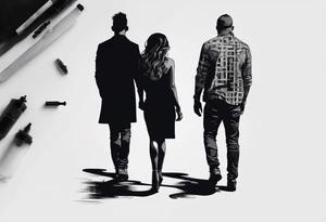 2 Black shadows of people standing over 2 black shadows of dead people tattoo idea