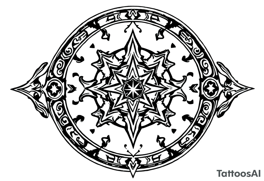 mytical shaman and witch ancient ornament with runes tattoo idea