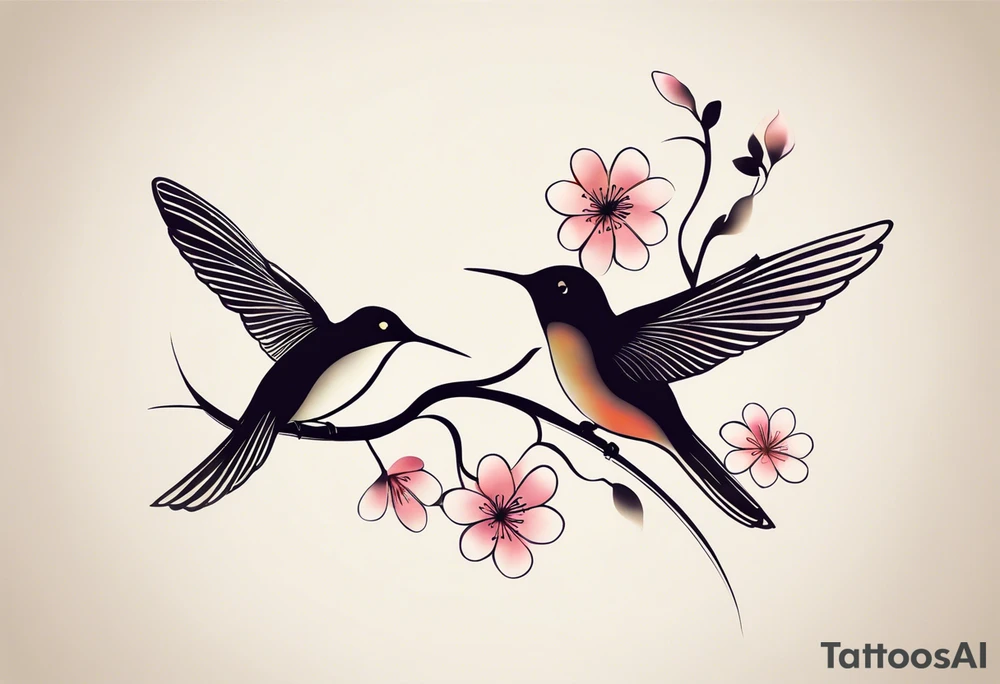 “Create a fine, delicate tattoo that starts at the lower back and extends to the middle of the back. The design should feature a thin, flowing Japanese plum branch, with small plum blossoms and ginkgo leaves subtly integrated into the branch. Carefully conceal the following elements within the design: a small, elegant horseshoe, a hummingbird in flight, a graceful butterfly, an antique pocket watch with intricate details, and a small, sparkling diamond. Ensure that these elements blend seamlessly and harmoniously into the natural flow of the branch, creating a refined and elegant composition with all details appearing subtle and not overwhelming. The overall aesthetic should feel organic, balanced, and artistically intricate.” tattoo idea