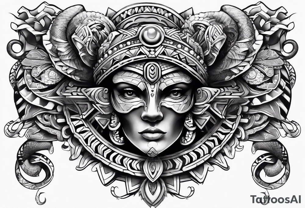 aztec snake sleeve tattoo idea