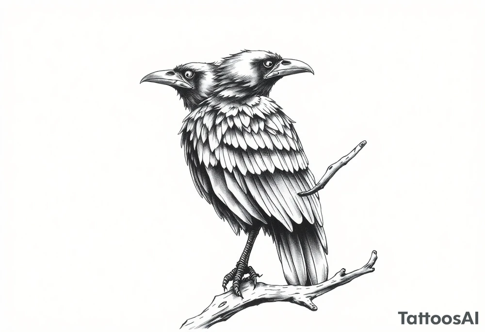 evil raven looking over its shoulder on a branch tattoo idea