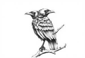 evil raven looking over its shoulder on a branch tattoo idea