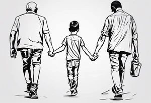 father and son walk away holding hands, just a contour tattoo idea
