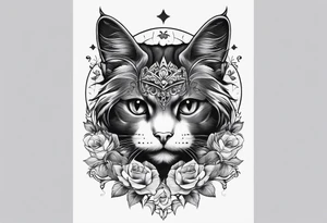 cat with empty eyes with paws above a skull tattoo idea