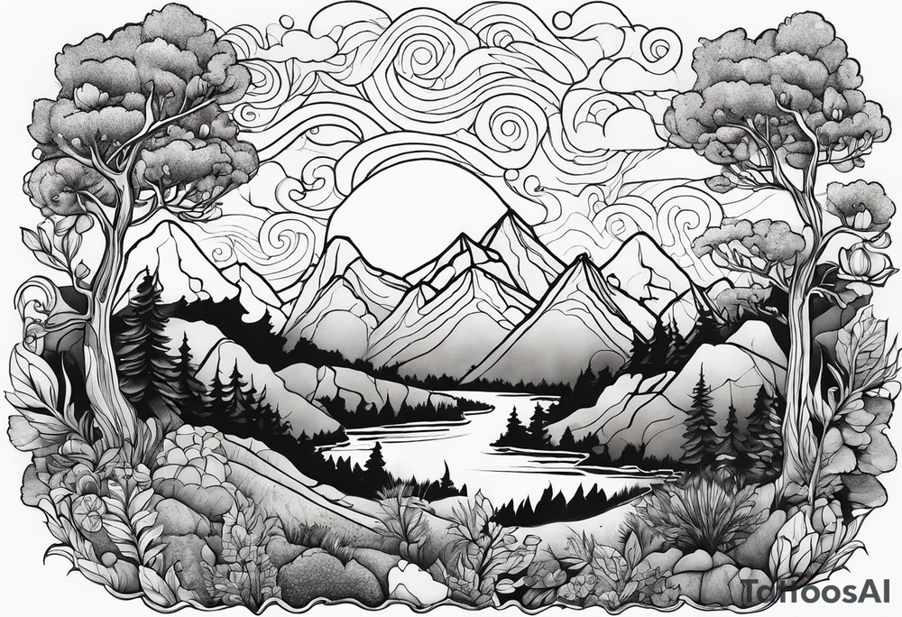tiny forest mountain tattoo idea