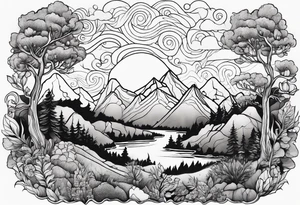 tiny forest mountain tattoo idea