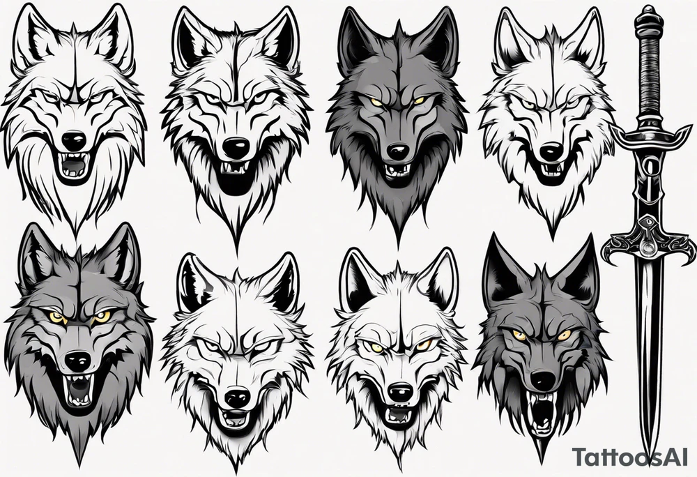 wolf head with sword tattoo idea