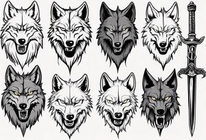 wolf head with sword tattoo idea