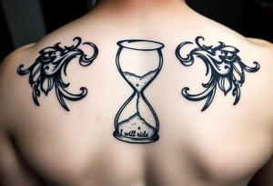 A broken hourglass what the sand transforming into hards with the words I will ride till the end. tattoo idea