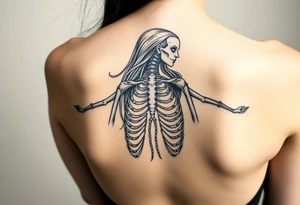 Gothic siren with skeletal portions showing tattoo idea