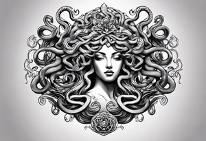 arm tattoo of Medusa as a statue with snakes for hair tattoo idea