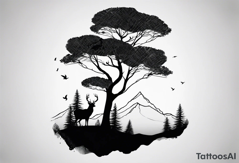 Wald silhouette mit Geometric Muster im Hintergrund tattoo idea