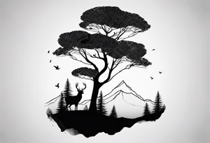 Wald silhouette mit Geometric Muster im Hintergrund tattoo idea