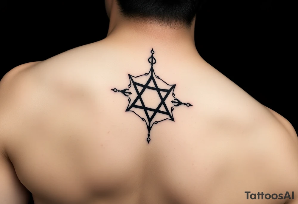 minimalistic, sagittarius, jupiter symbol, sacred geometry, runes for, Good luck and fortune, success, grace, youth, protection from evil magic, protection, safe travels, energy, divine, energy, wisdom, prosperity, love, beauty, color black, david star, GOD's name in hereby, male, arm tattoo idea