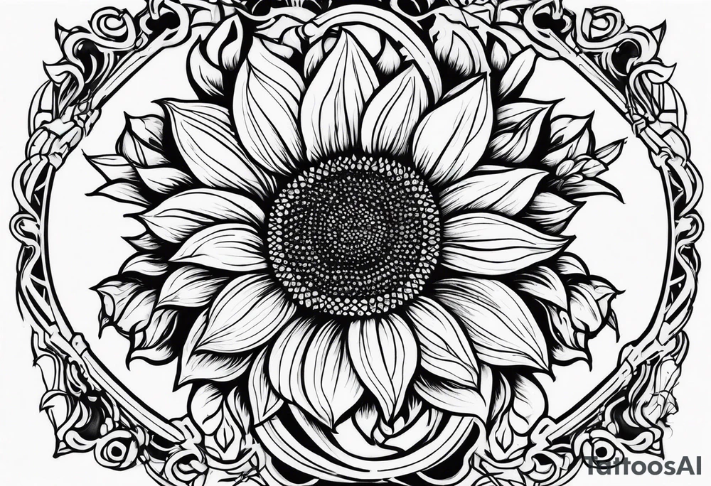 Sunflower viking sleeve tattoo idea