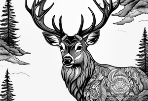 deer head  mountain forest tattoo idea