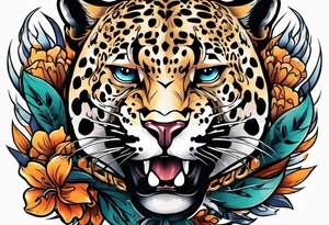 An aggressive jaguar walking towards you with big paws tattoo idea