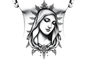 russian christian virgin mary neck design front facing tattoo idea