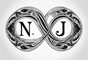 Infinity  with the letter N and J end each end with a heart tattoo idea