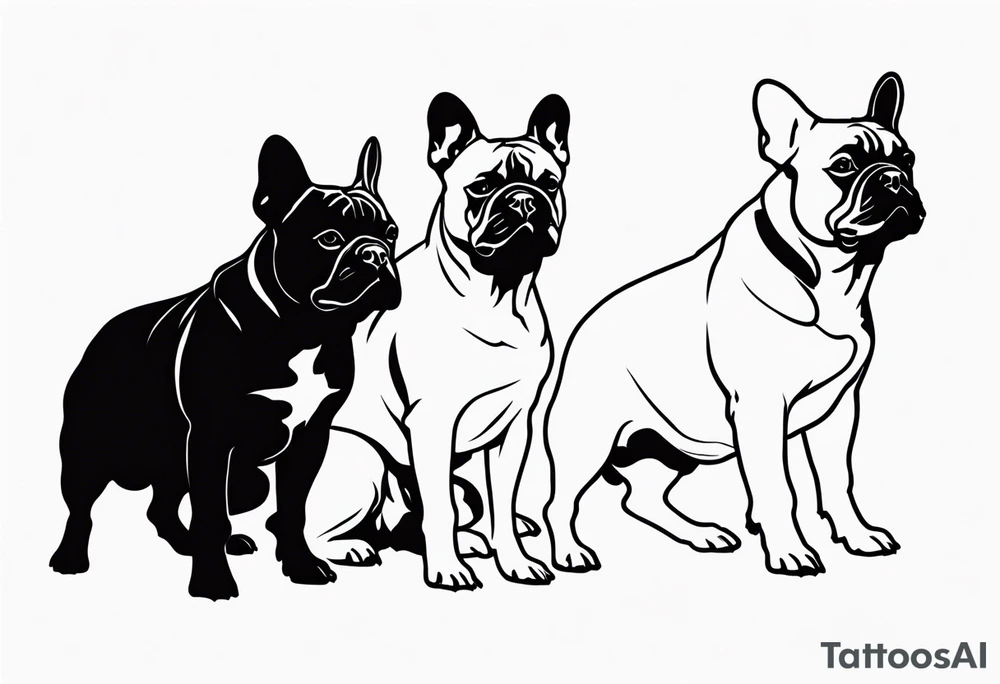 shadow of three french bull dog tattoo idea