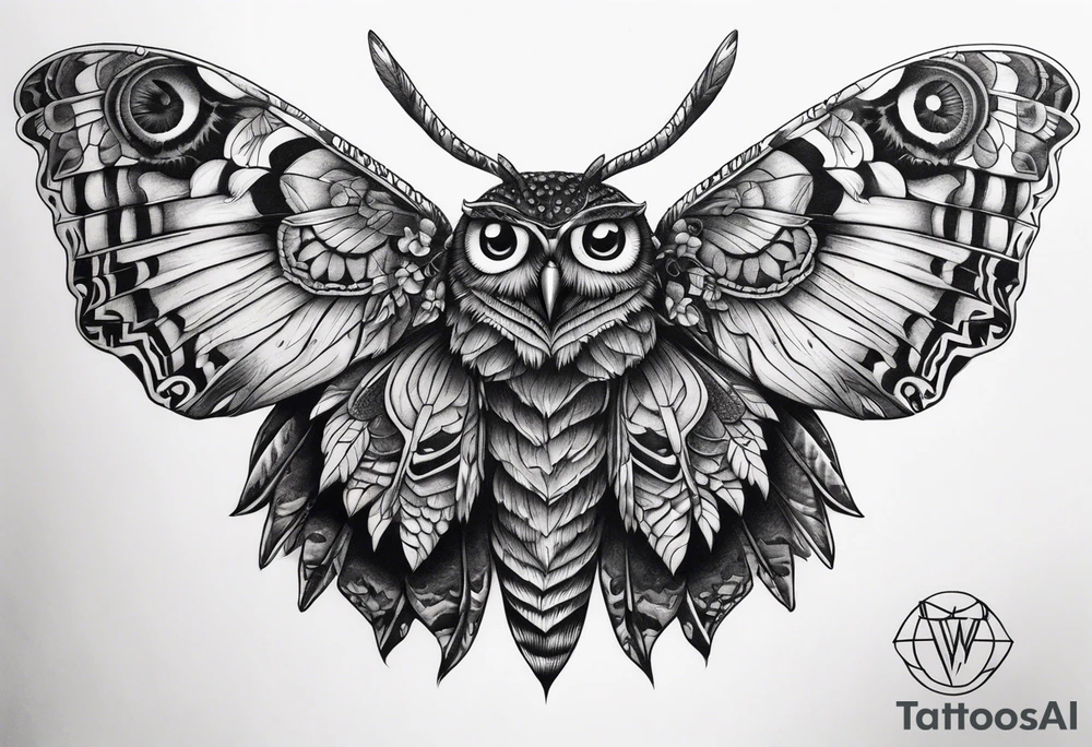 Dead head moth with owl eyes tattoo idea
