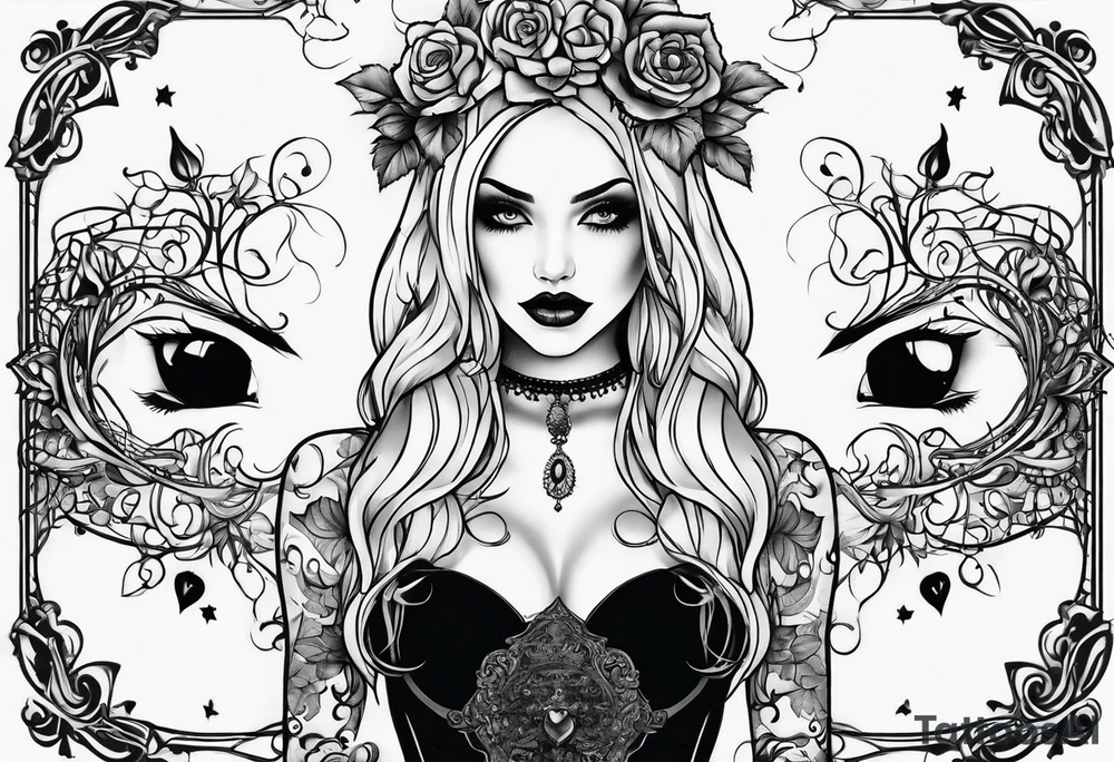 Dark feminine ominous spooky goth romantic emo tattoo idea