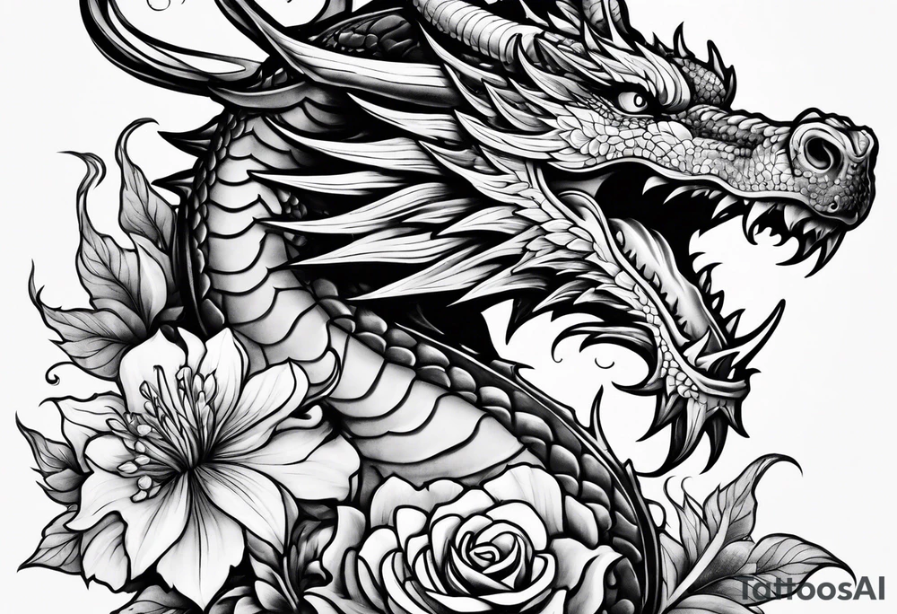 Dragon and flowers tattoo idea