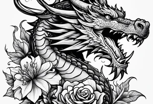 Dragon and flowers tattoo idea