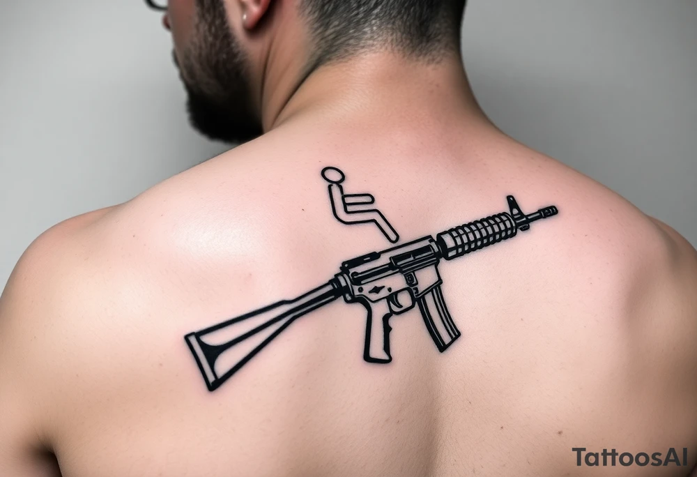 S handicap sign based stick and poke tattoo on underarm carrying an ak47 tattoo idea