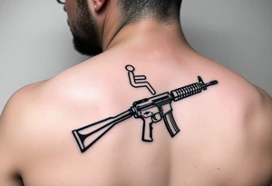 S handicap sign based stick and poke tattoo on underarm carrying an ak47 tattoo idea