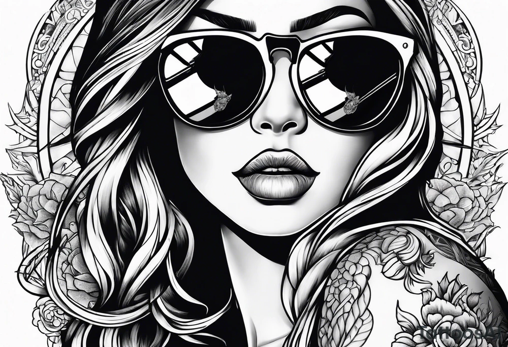woman with big titts and a capricorn with sunglasses tattoo idea