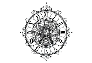 vintage roman numerals within ornate clockwork mechanism tattoo idea