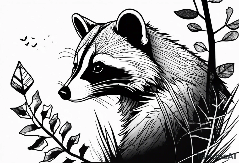 Raccoon in nature tattoo idea