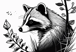Raccoon in nature tattoo idea