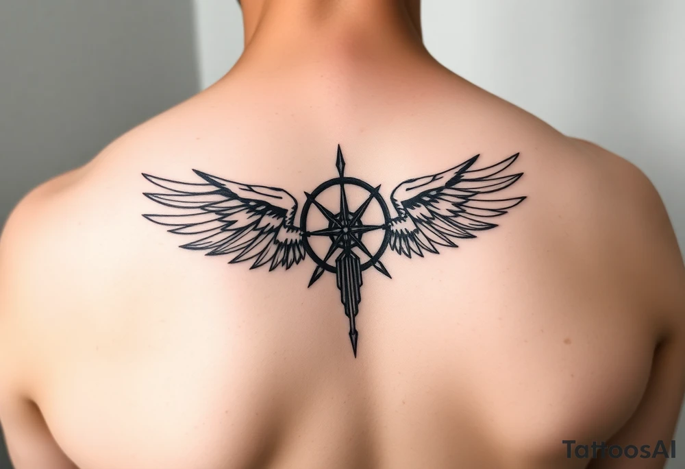 Create a minimalist black-ink tattoo design inspired by the philosophy of self-reliance and personal responsibility. The design should symbolize owning both successes and failures without crediting or blaming others, in an agnostic context. tattoo idea