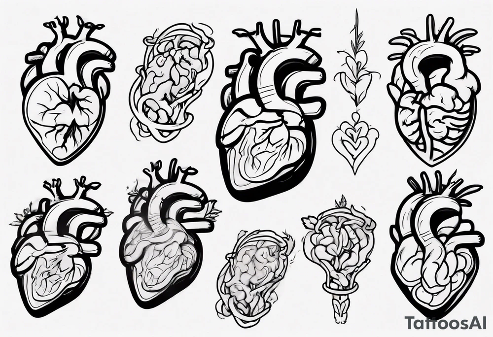 Anatomical heart and anatomical brain in simple line work tattoo idea