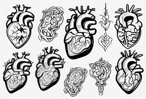 Anatomical heart and anatomical brain in simple line work tattoo idea