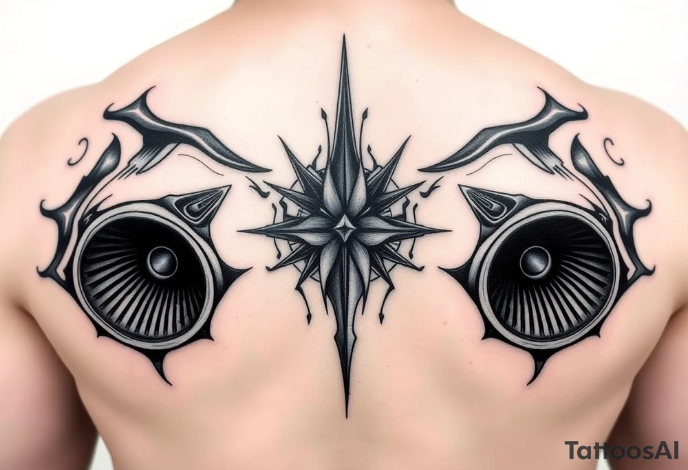 a back tattoo that looks like an exhaust vent, have it to where theres two exhausts
 on both back sides tattoo idea